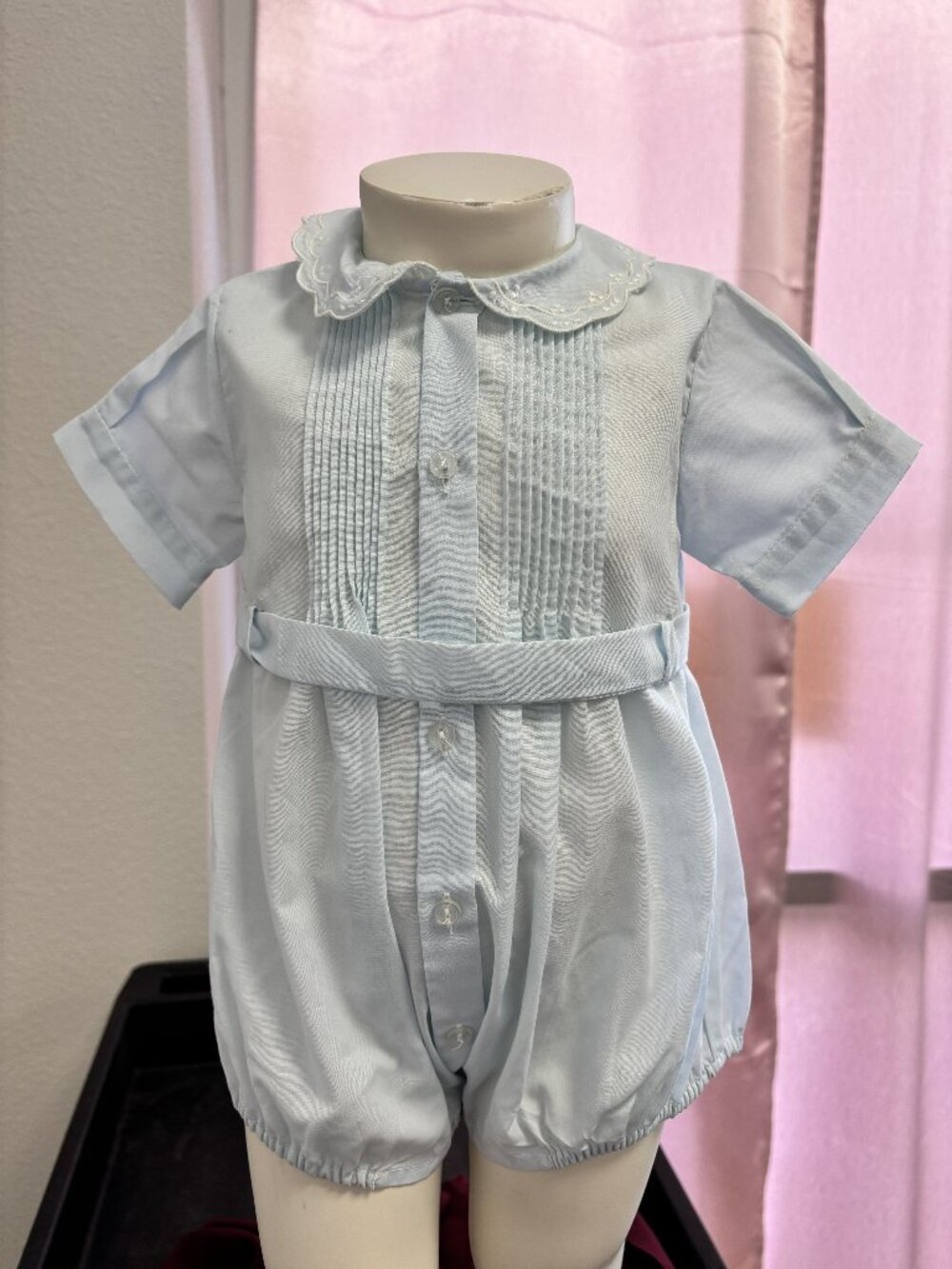 Feltman Brothers 3M Blue Heirloom Bubble Romper | Pintucks | Embroidered Collar